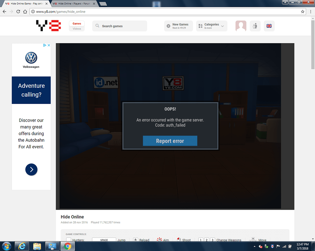 Error hide online - Players - Forum - Y8 Games